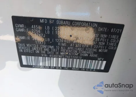 2022 Subaru Outback Premium z USA, uszkodzony, nr VIN 4S4BTAFC7N3120810